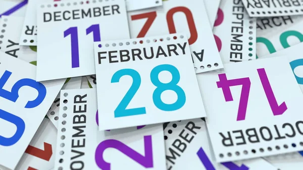 28 de febrero fecha en hoja de calendario entre otras hojas, renderizado 3D —  Fotos de Stock