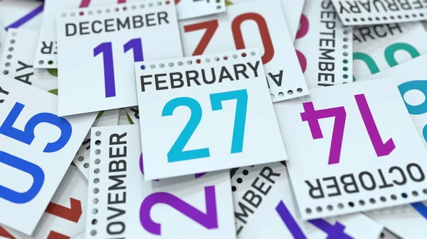 La página del calendario muestra la fecha del 27 de febrero, representación 3D —  Fotos de Stock