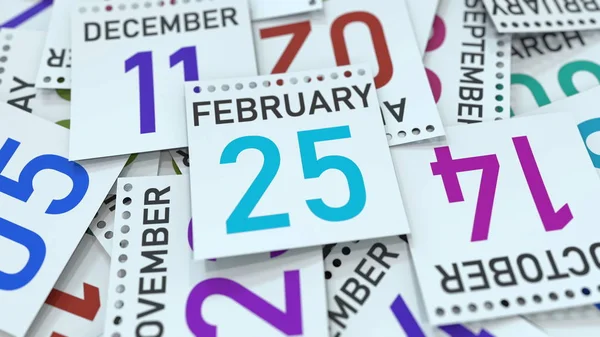 25 de febrero fecha en la página del calendario. Renderizado 3D —  Fotos de Stock