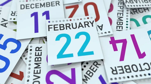 La página del calendario muestra la fecha del 22 de febrero. Renderizado 3D —  Fotos de Stock