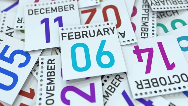 Hoja de calendario con fecha 6 de febrero, renderizado 3D —  Fotos de Stock