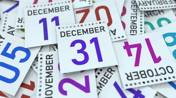 31 de diciembre fecha en la página del calendario. Renderizado 3D — Foto de Stock