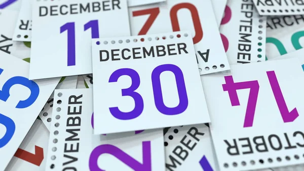 30 de diciembre fecha en la hoja del calendario. Renderizado 3D — Foto de Stock