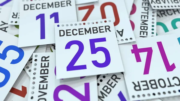 Hoja de calendario con fecha 25 de diciembre, renderizado 3D — Foto de Stock