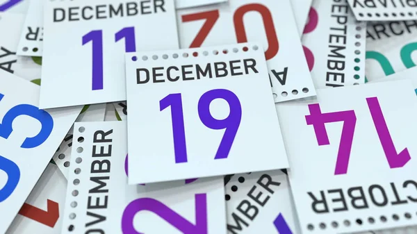 La página del calendario muestra la fecha del 19 de diciembre, renderizado 3D —  Fotos de Stock