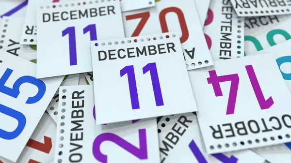 11 de diciembre fecha en la página del calendario enfatizado, renderizado 3D — Foto de Stock