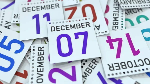 Hoja de calendario con fecha 7 de diciembre, renderizado 3D — Foto de Stock