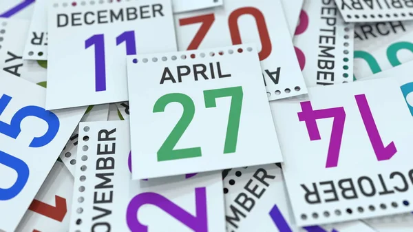 27 de abril fecha en la página del calendario enfatizado, renderizado 3D — Foto de Stock