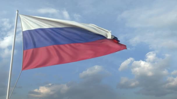 Airliner flying over waving flag of Russia. 3D animation — Stock Video