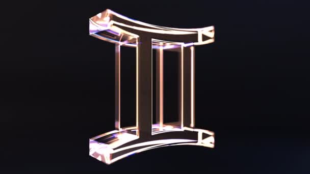 Rotating glass Gemini Zodiac sign, loopable 3D animation — Stock Video