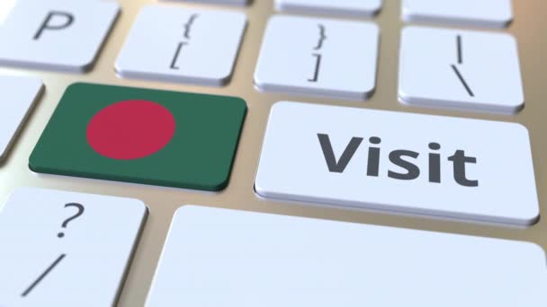 Besuchen Sie Text und Flagge von bangladesh auf den Tasten auf der Computertastatur. konzeptionelle 3D-Animation — Stockvideo