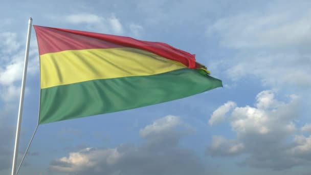 Авиалайнер пролетел над развевающимся флагом Боливии. 3D анимация — стоковое видео