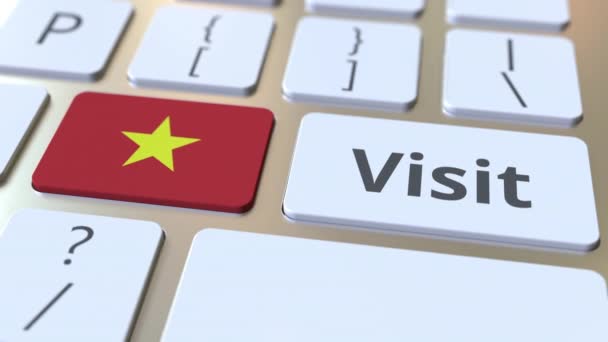 Ga naar de tekst en vlag van Vietnam op de knoppen op het toetsenbord van de computer. Conceptuele 3D-animatie — Stockvideo