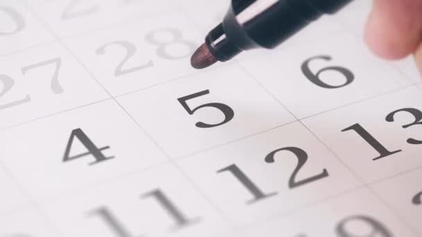 Segnato il quinto 5 giorno di un mese nel calendario si trasforma in testo DEADLINE — Video Stock