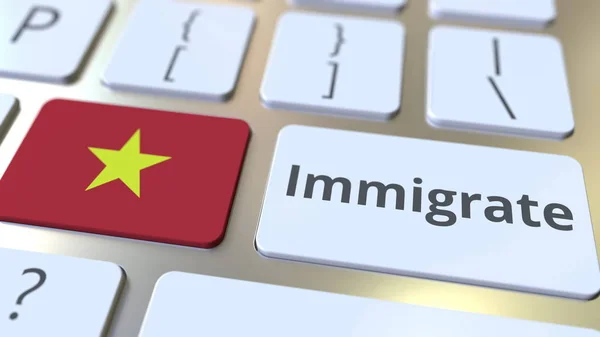 Імміграція текст і прапор В'єтнаму на кнопках на клавіатурі комп'ютера. Концептуальне 3D-відтворення — стокове фото