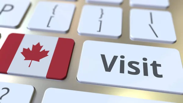 访问计算机键盘上按钮上的加拿大文本和标志。概念 3D 渲染 — 图库照片