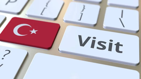 Besuchen Sie Text und Flagge der Türkei auf den Tasten auf der Computertastatur. konzeptionelles 3D-Rendering — Stockfoto