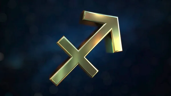 Gold Sagittarius Zodiac sign, 3D rendering