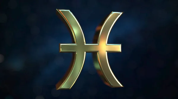 Oro Piscis Signo del zodíaco, representación 3D — Foto de Stock