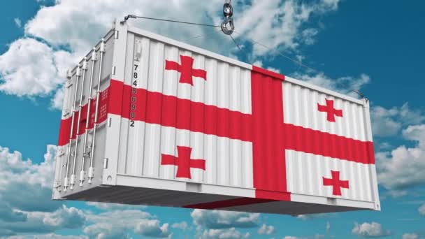 Cargo container with flag of Georgia. Georgian import or export related conceptual 3D animation — Stock Video