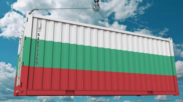 Контейнер з прапором Болгарії. Болгарська імпорт або експорт пов'язаних концептуального 3D візуалізації — стокове фото