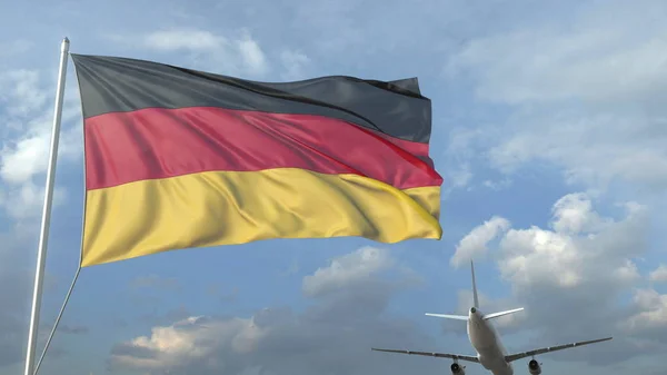 Avión ondeando bandera de Alemania. Renderizado 3D —  Fotos de Stock