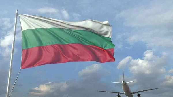 Bulgaristan bayrağını sallayan bir uçak. 3d render — Stok fotoğraf