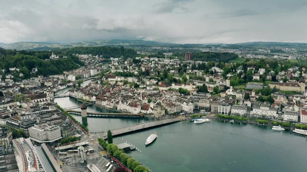 Légifotók Luzern és a Reuss folyó, Svájc — Stock Fotó