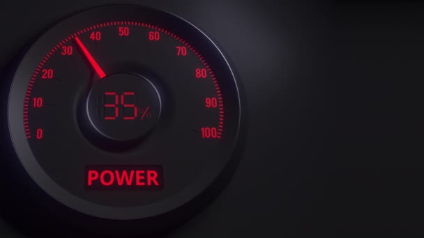 Medidor de potência vermelho e preto ou indicador, animação 3D — Vídeo de Stock