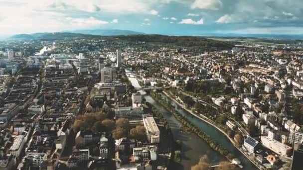 Aerial hyperlapse of Kreis 5 and Wipkingen districts in Zurich, Switzerland — Stock Video