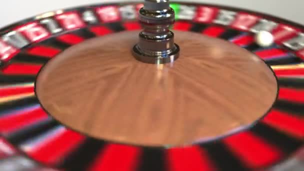 Casino ruleta bola de la rueda golpea 7 siete rojo. Animación 3D — Vídeo de stock