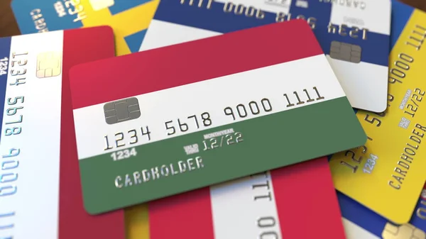 다른 플래그와 많은 신용 카드, 헝가리의 국기와 은행 카드를 강조했다. 3D 렌더링 — 스톡 사진