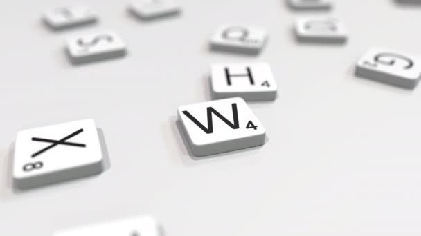 Scrabble harfleriyle yazılmış bir kelime yaz. 3d editör animasyonu — Stok video