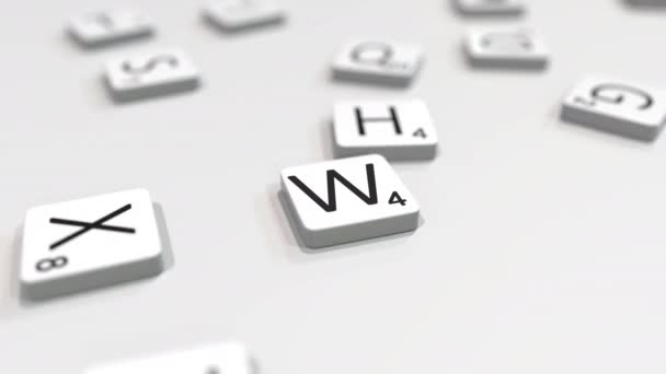 Componiendo palabra del GANADOR con letras de scrabble. Animación Editorial 3D — Vídeo de stock