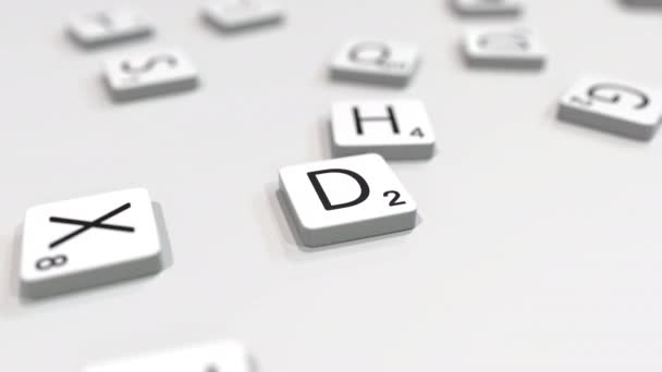 Komponera design ord med Scrabble bokstäver. Redaktionella 3D-animering — Stockvideo