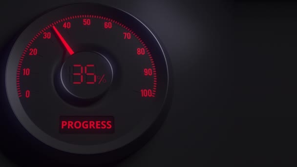 Medidor o indicador de progreso rojo y negro, animación 3D — Vídeo de stock