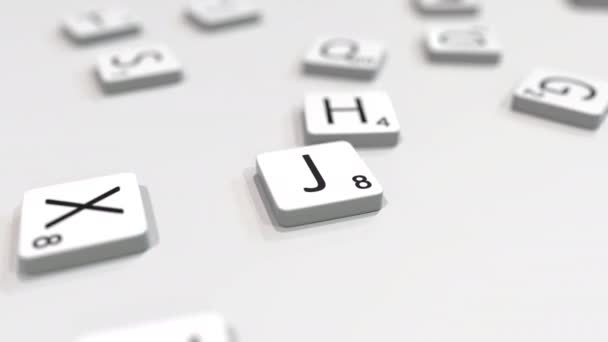 Het maken van Jeddah stad naam met Scrabble brief tegels. Redactionele 3D-animatie — Stockvideo