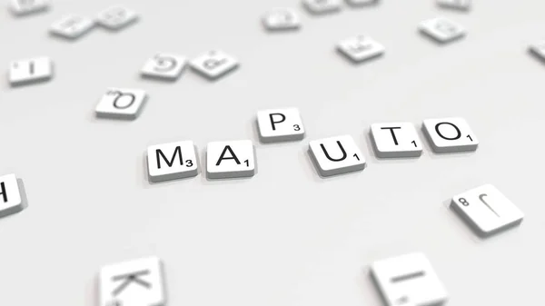 Het componeren van Maputo stad naam met Scrabble letters. Redactionele 3D-rendering — Stockfoto