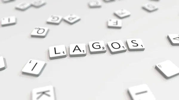 Fare il nome della città LAGOS con piastrelle lettera scarabeo. Rendering editoriale 3D — Foto Stock