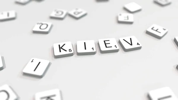 Kiev stad naam wordt samengesteld met Scrabble letters. Redactionele 3D-rendering — Stockfoto