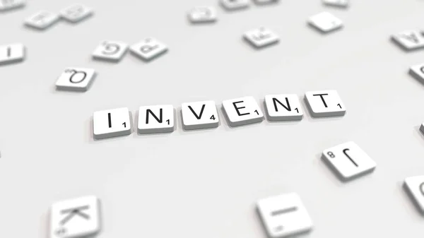 INVENT word being composed with scrabble letters. Editorial 3D rendering — Stock Photo, Image