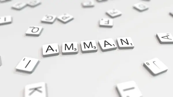アンマンの都市名は、スクラブル文字で構成されています。エディトリアル 3D レンダリング — ストック写真