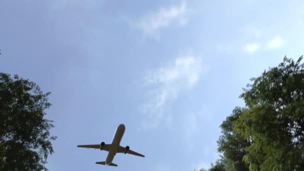 El avión vuela por encima de la señal de tráfico de Marsella, Francia. Animación 3D — Vídeo de stock