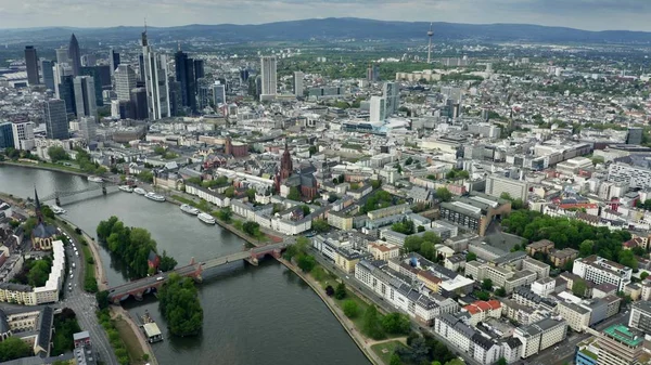 Letecký pohled na panoráma Frankfurt nad Mohanem, Německo — Stock fotografie