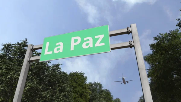 Kommersiellt flygplan anländer till La Paz, Bolivia. 3D-rendering — Stockfoto