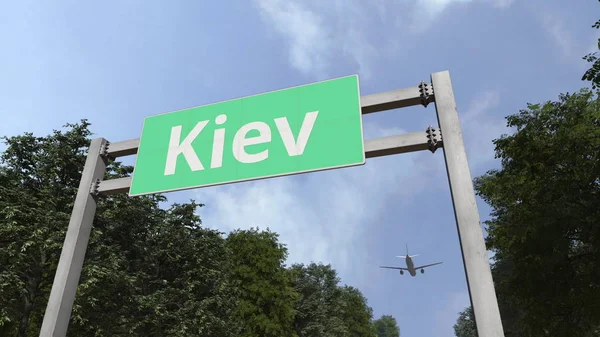 Посадка на літак в Києві, Україна. 3D-рендерінг — стокове фото