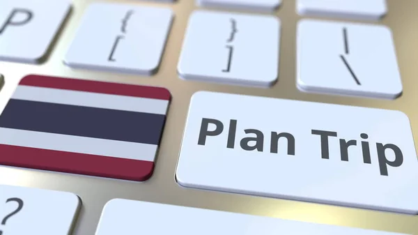 PLAN TRIP text and flag of Thailand on the computer keyboard, travel related 3D rendering — Stock Photo, Image