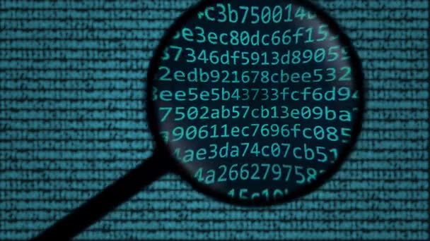 Loupe de verre découvre mot cyberattaque sur l'écran de l'ordinateur — Video