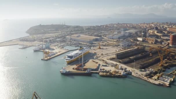 이탈리아 피옴비노 - 2019년 1월 2일. 항구와 도시의 공중 보기 — 비디오