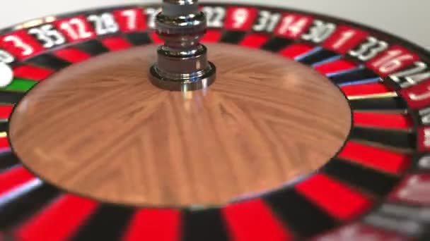 Casino rulet tekerlek topu sıfır vurur, 3d animasyon — Stok video
